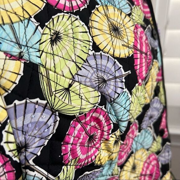 Vintage SilkLand Umbrella Print Silk Quilted Jacket w/ Clear Seed Beads XL - Picture 6 of 7